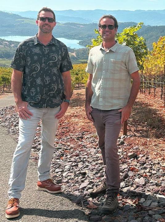 Brothers Perry and Ed Clark in Amizetta’s vineyard