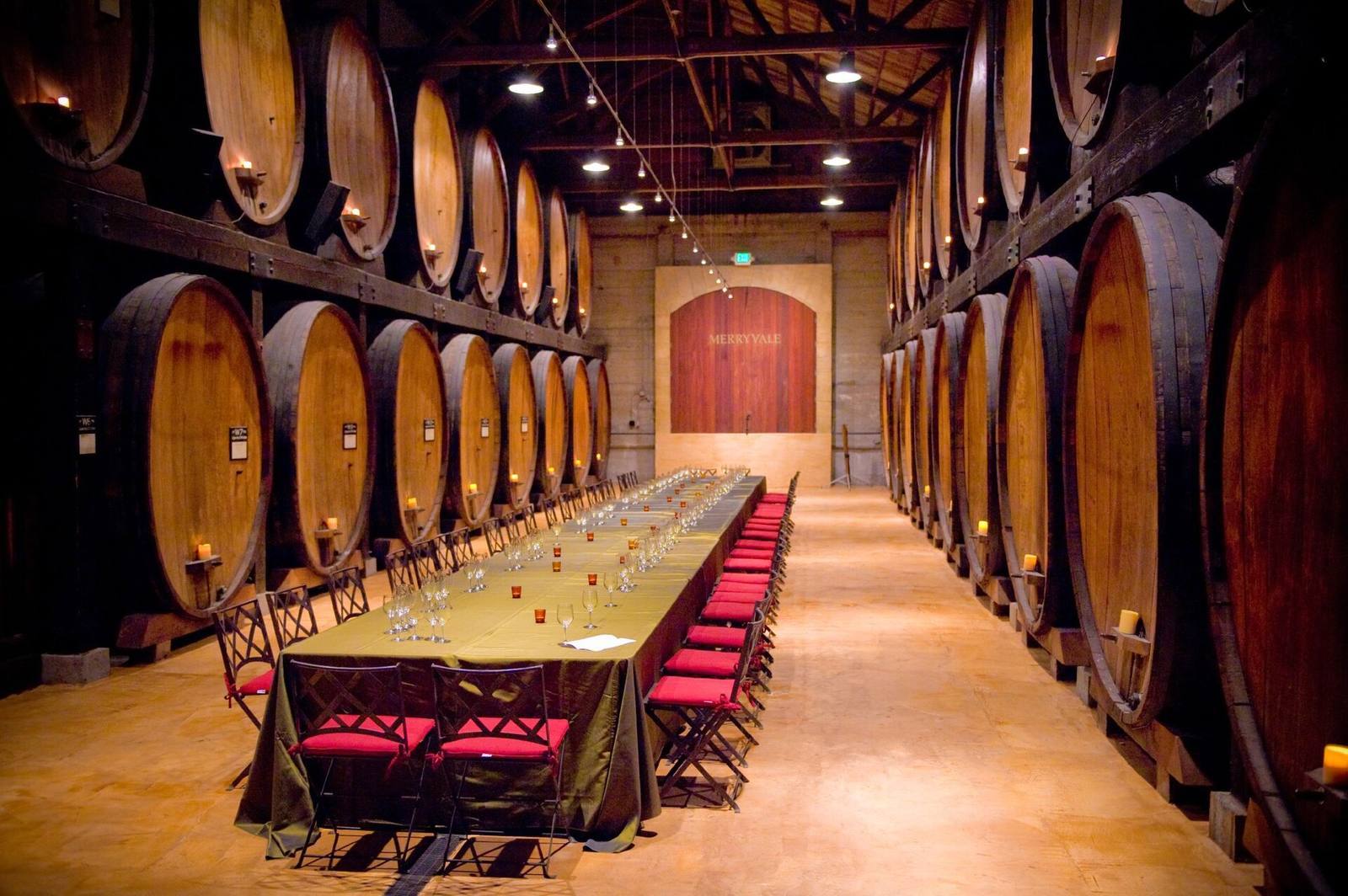 The barrel room at Merryvale winery in Napa Valley