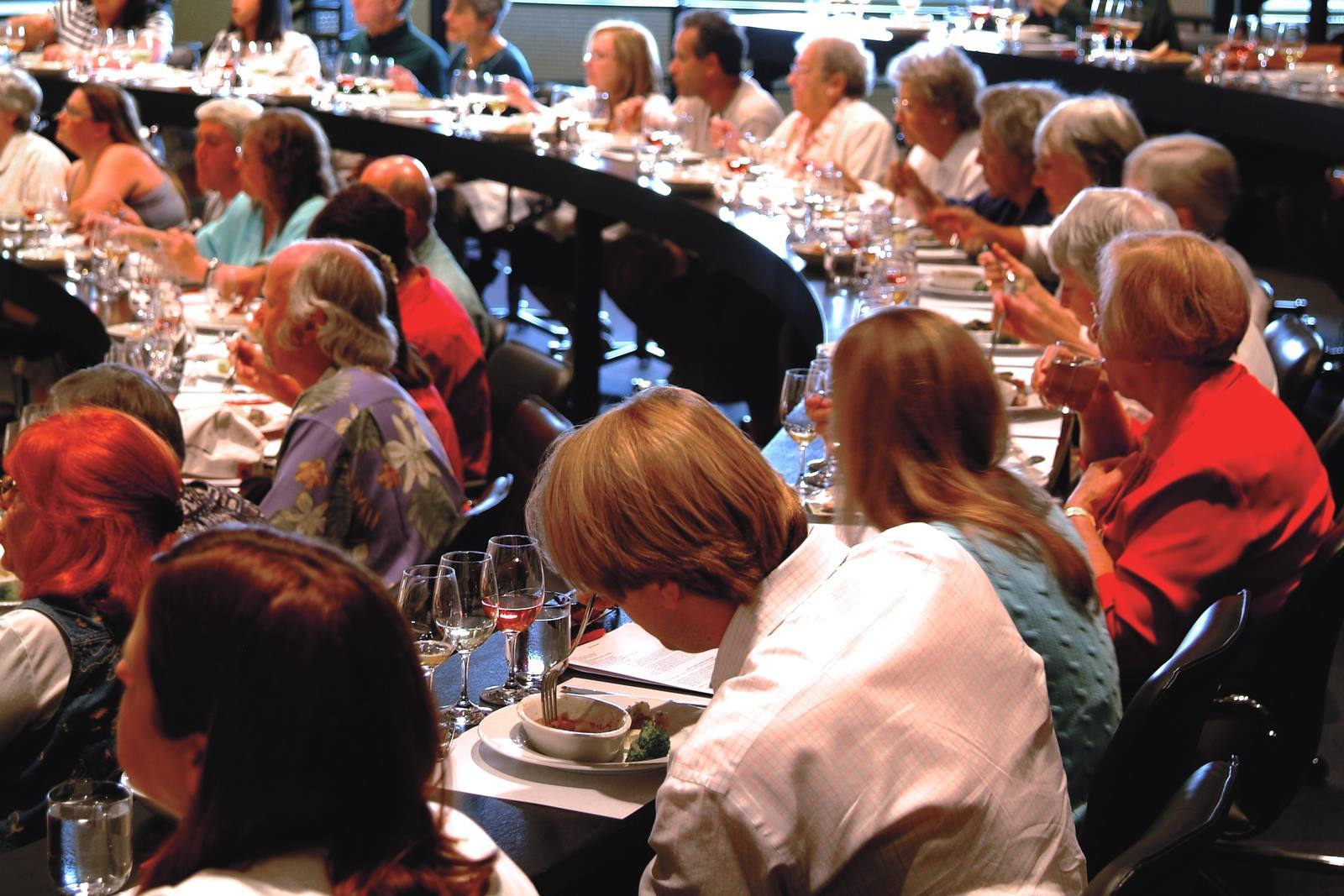 Guests seated at a food and wine tasting seminar at COPIA in Napa Valley