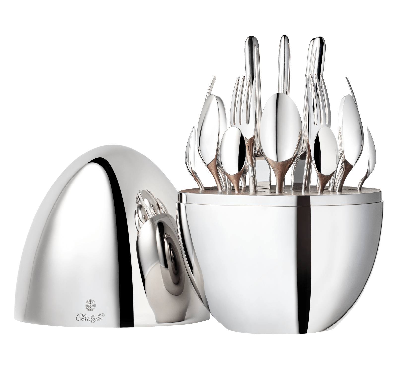 Christofle MOOD 24-piece silver-plated flatware set in the mirror-polished egg chest