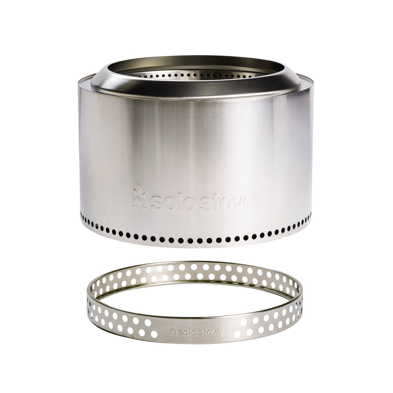 The Solo Stove Yukon 27 stainless steel fire pit with its stand