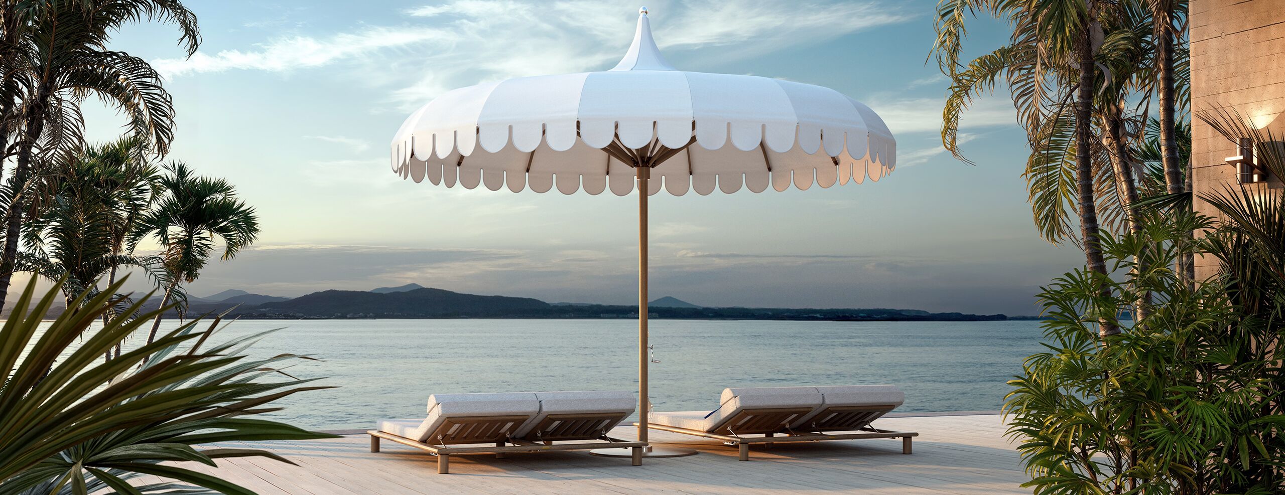 Tuuci Ocean Master Max Voilare parasol over outdoor lounge furniture